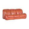 Living room sofa three seater in leather orange-brown, Italy 1970