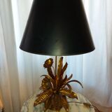 Large lamp, bouquet of vintage anemone flowers, gold metal, Hans Kogl