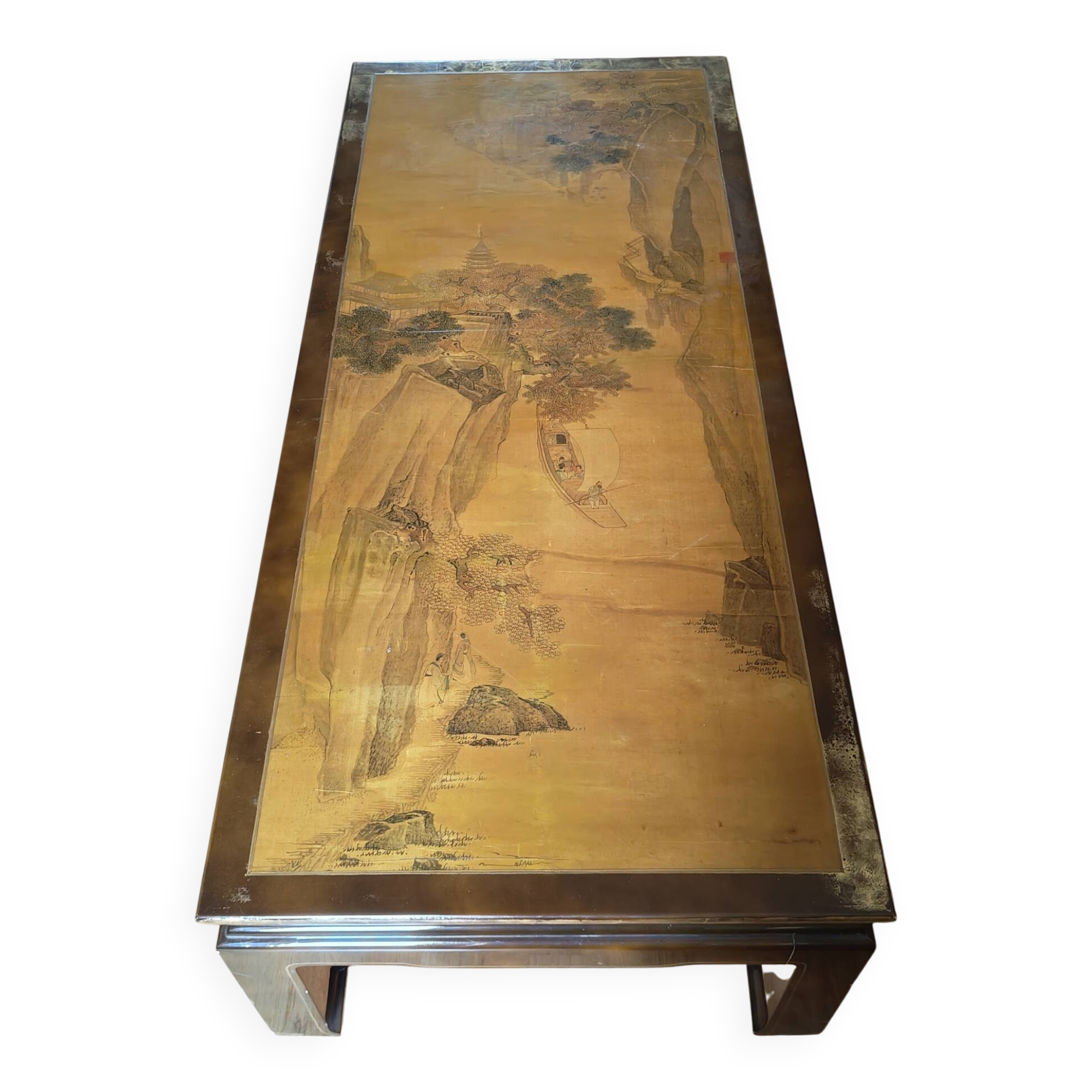 Table basse laquée décor chinois magnifiquement peint