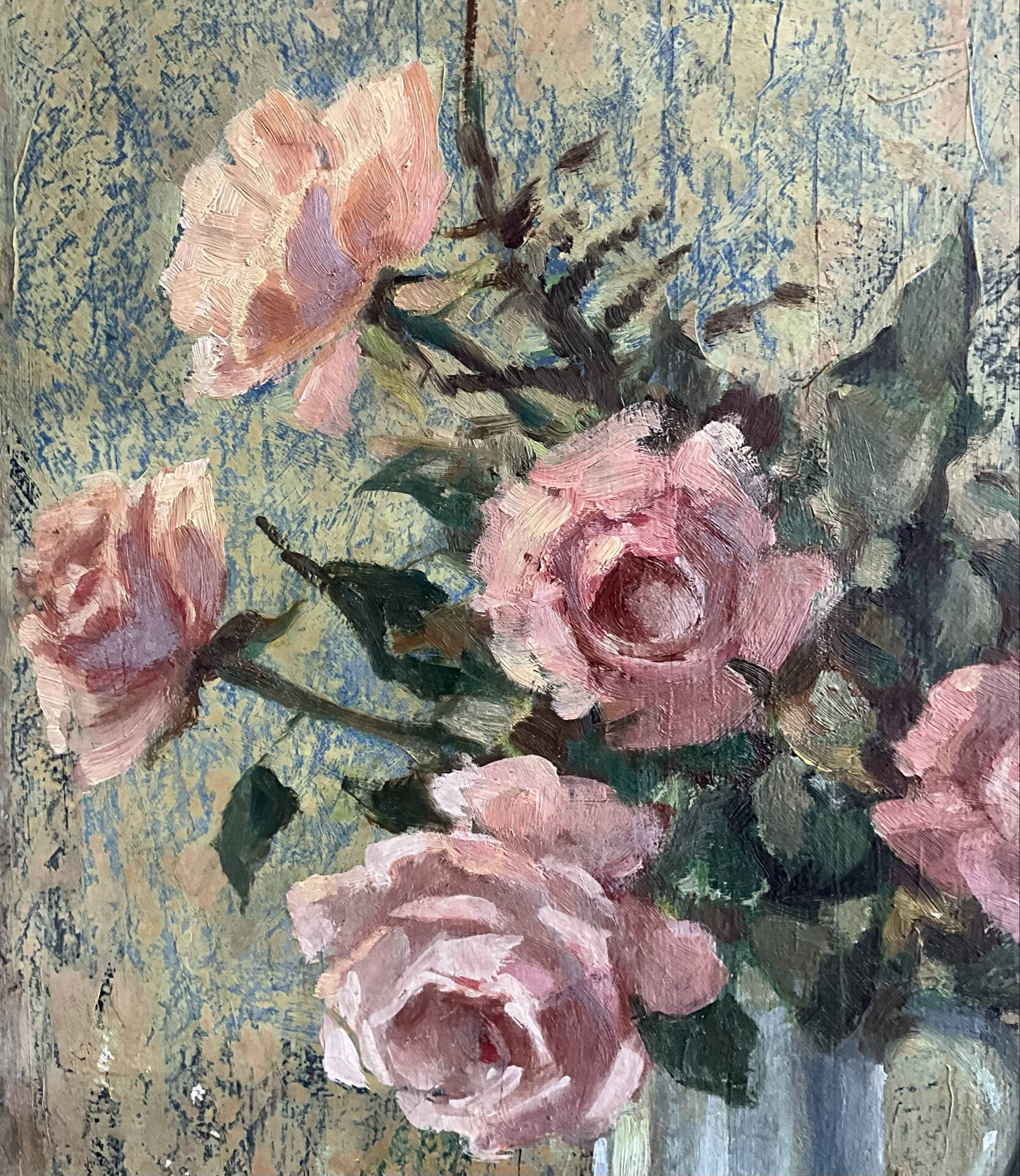 Oil on panel bouquet of roses signed Akar (?) in its gilded frame.