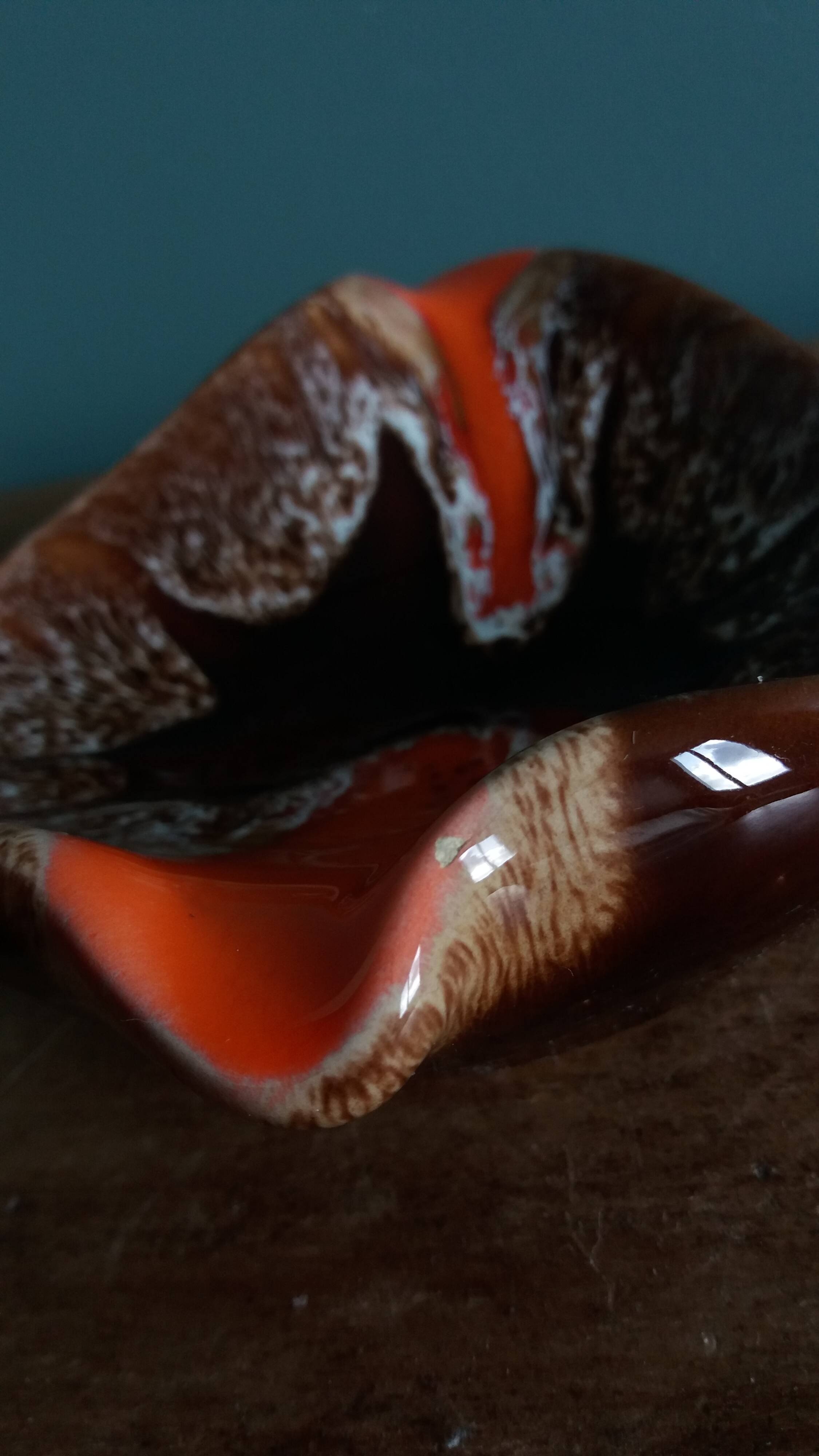 Flamed ceramic ashtray in Vallauris style from the 1970s.