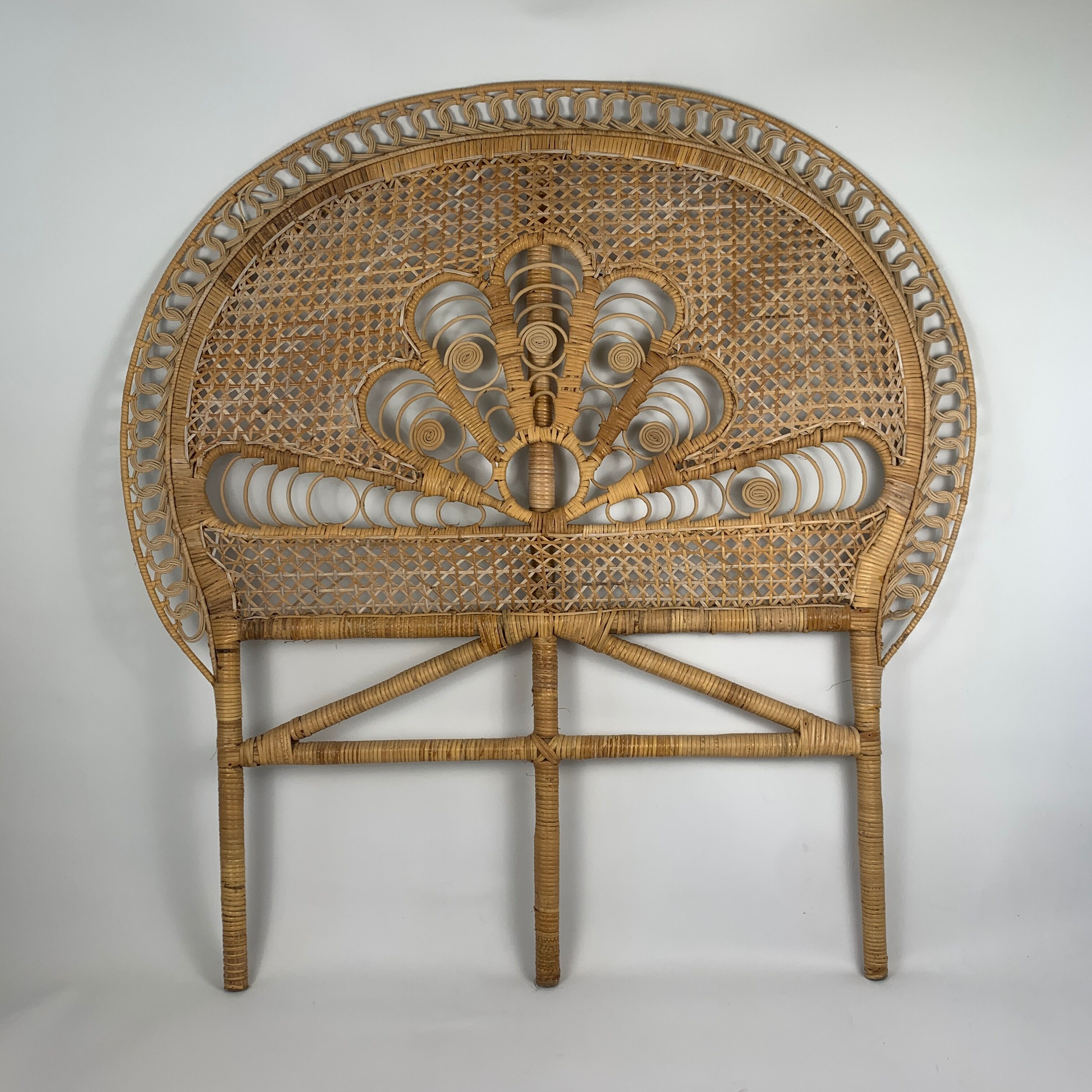 Rattan headboard decoration peacock tail