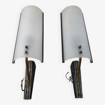 Pair of plastic and brass design sconces 50s - 60s