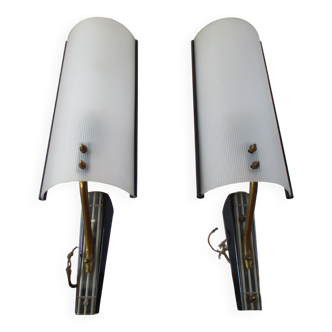 Pair of plastic and brass design sconces 50s - 60s