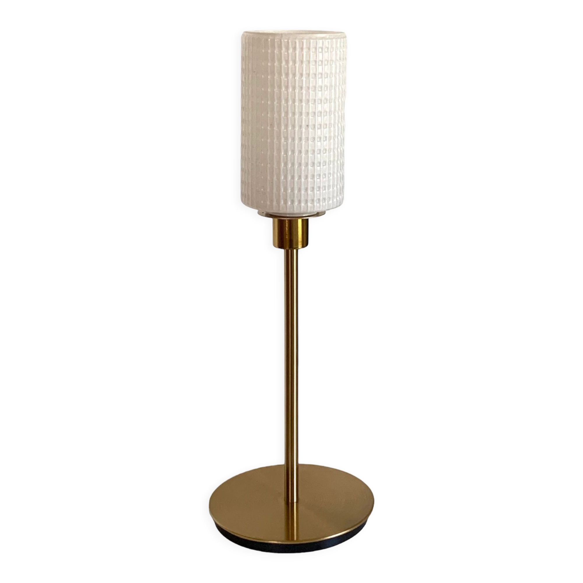 Lampe droite opaline texturée vintage avec un pied doré