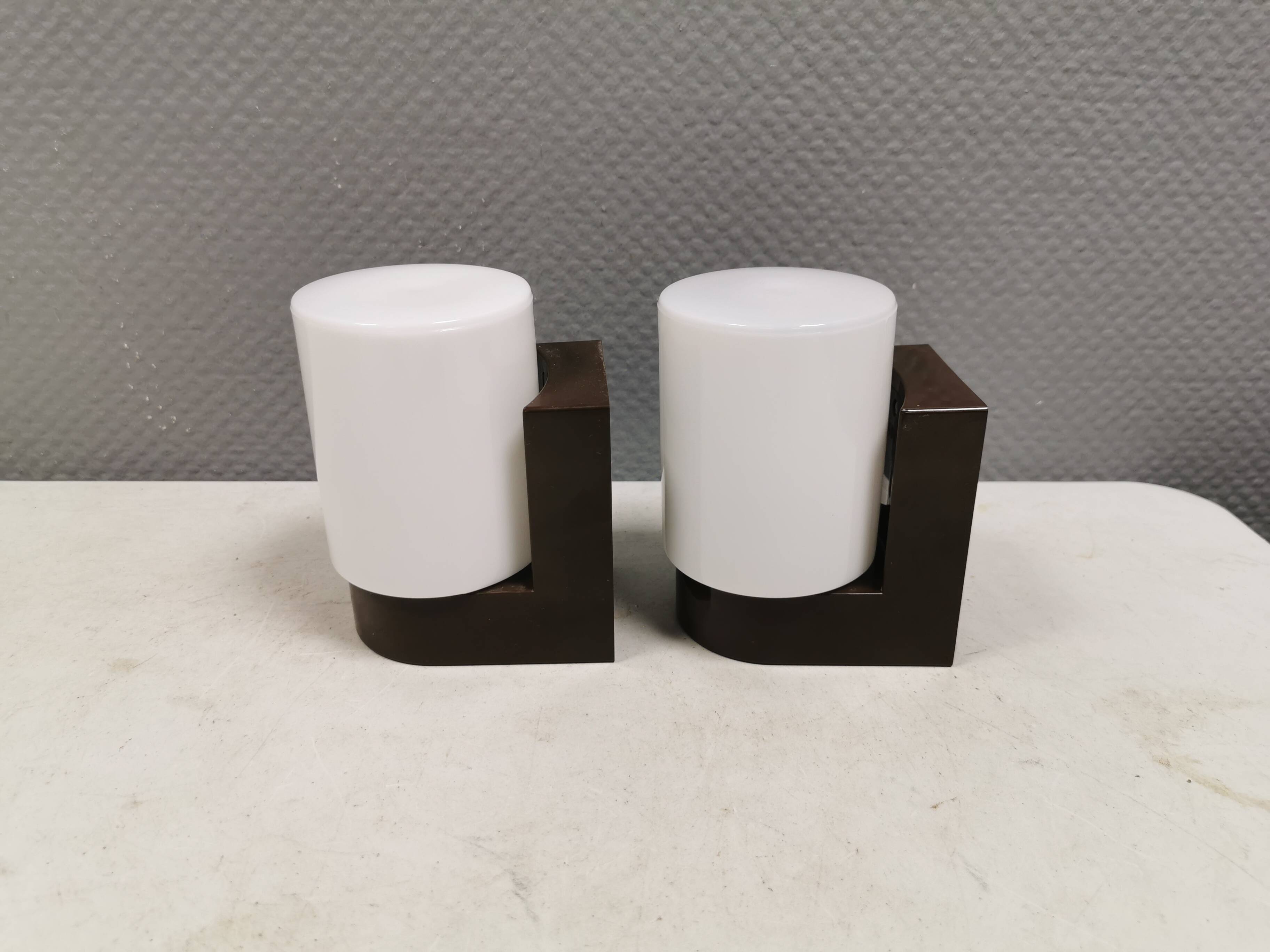 A set of vintage Wall Lamps in ABS Plastic and White Glass, Finland 1980s