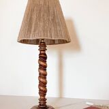 Turned wood lamp and jute lampshade