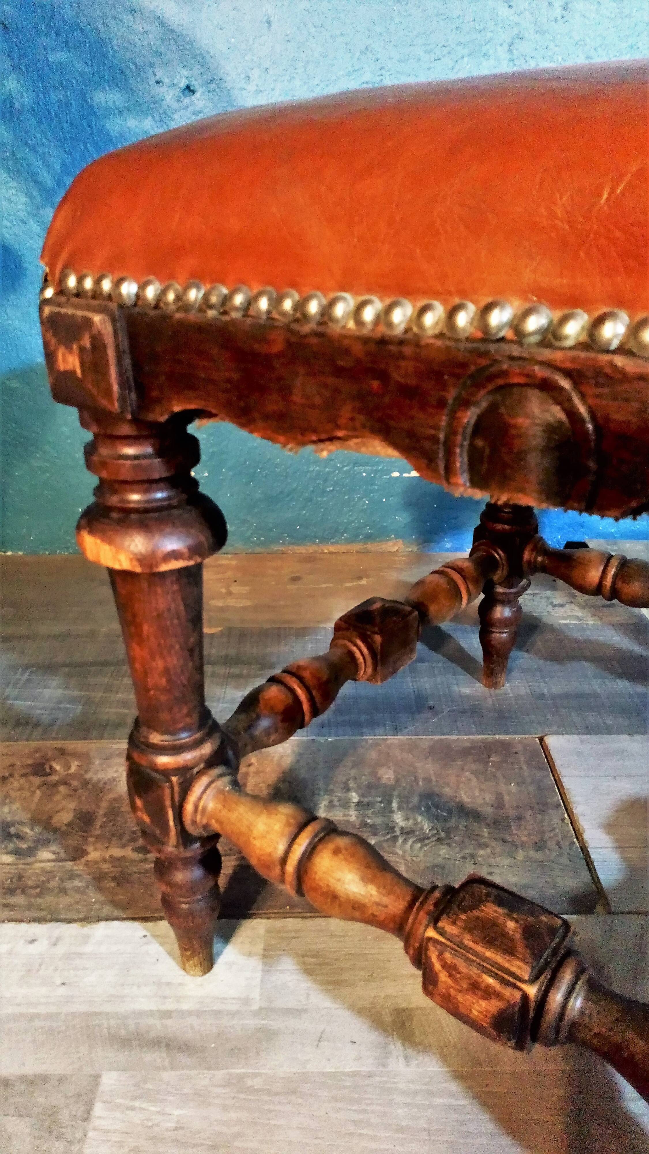 Wood and leather stool 1900s