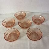 6 pink glass cups, vintage