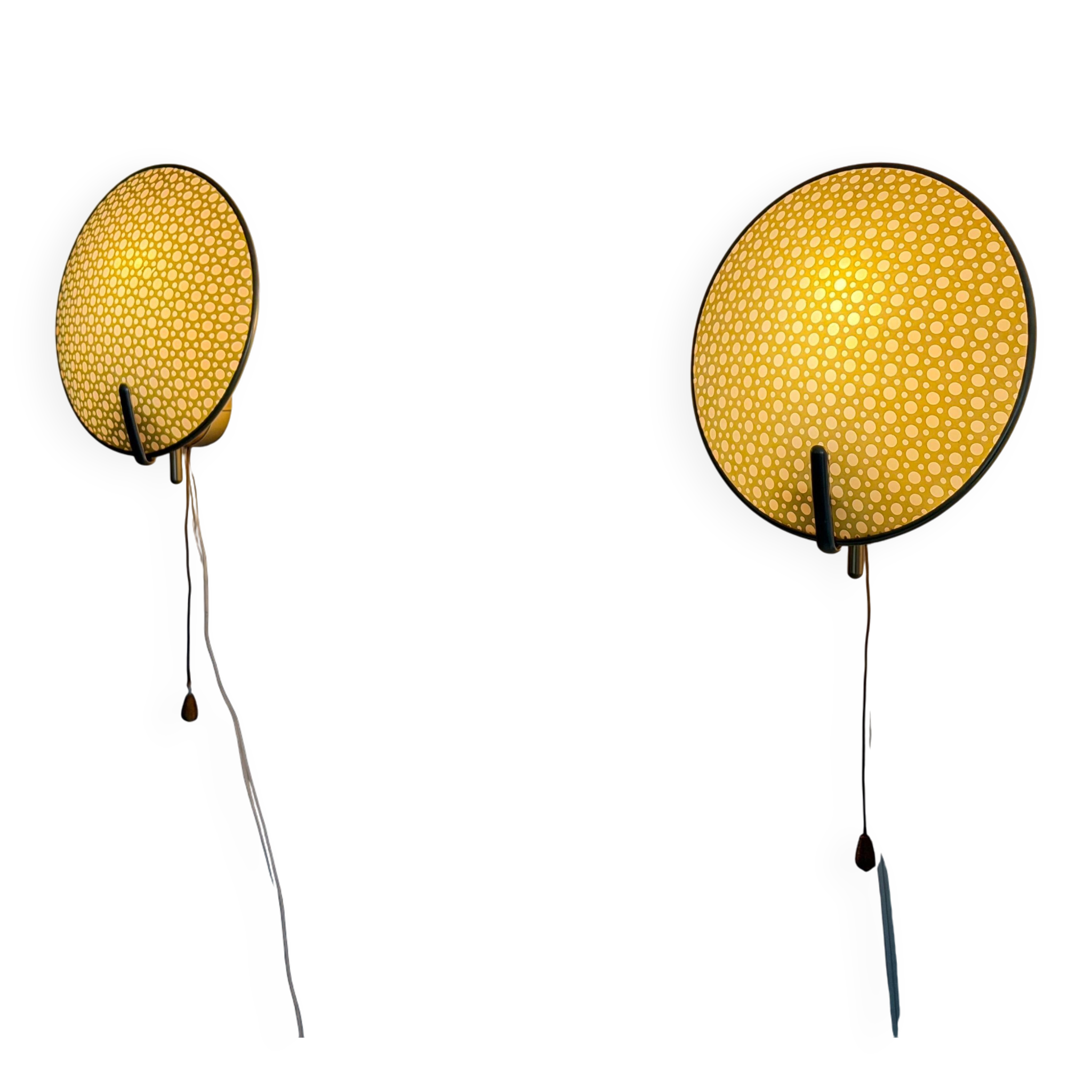 Pair of green plexiglass and gold metal wall lights by Erco, 1950s, Germany.