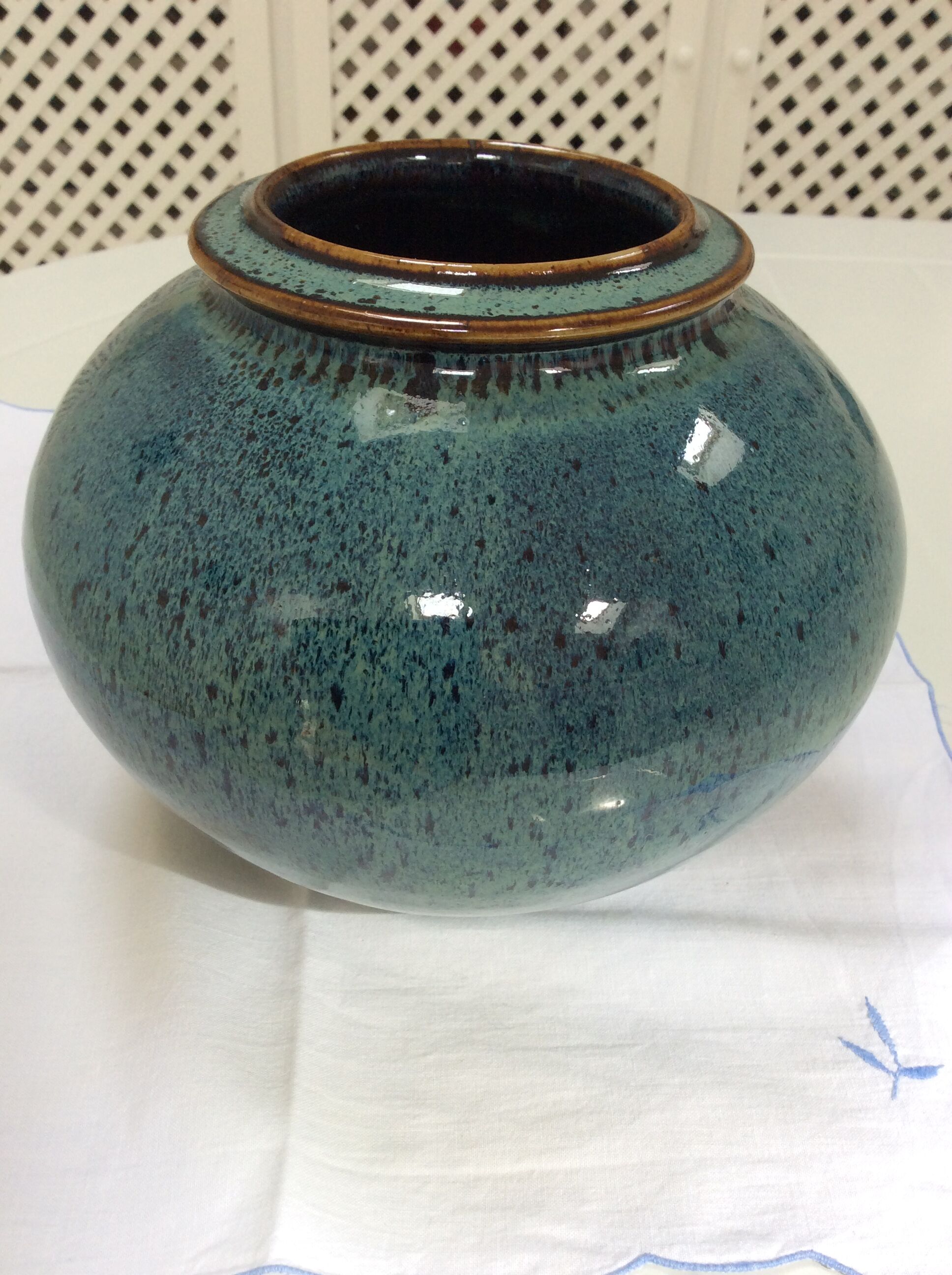 Spotted Blue Ceramic Ball Vase