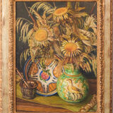 Still life with sunflowers and majolica jug