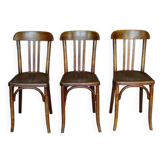 lot de 3 chaises Baumann N°188 ,vers 1930,assises bois
