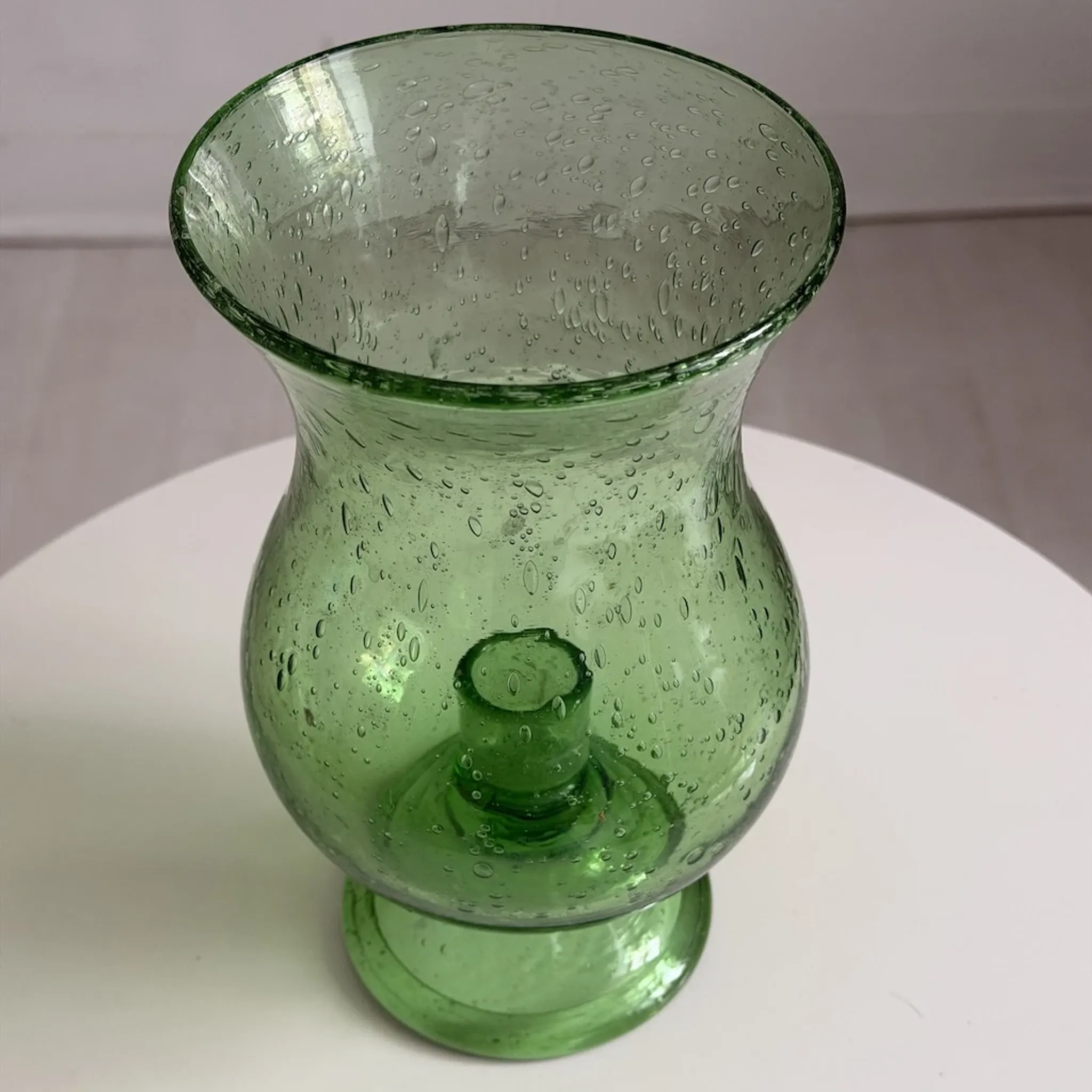 Green blown glass photophore from the Biot glassworks, height 22 cm.