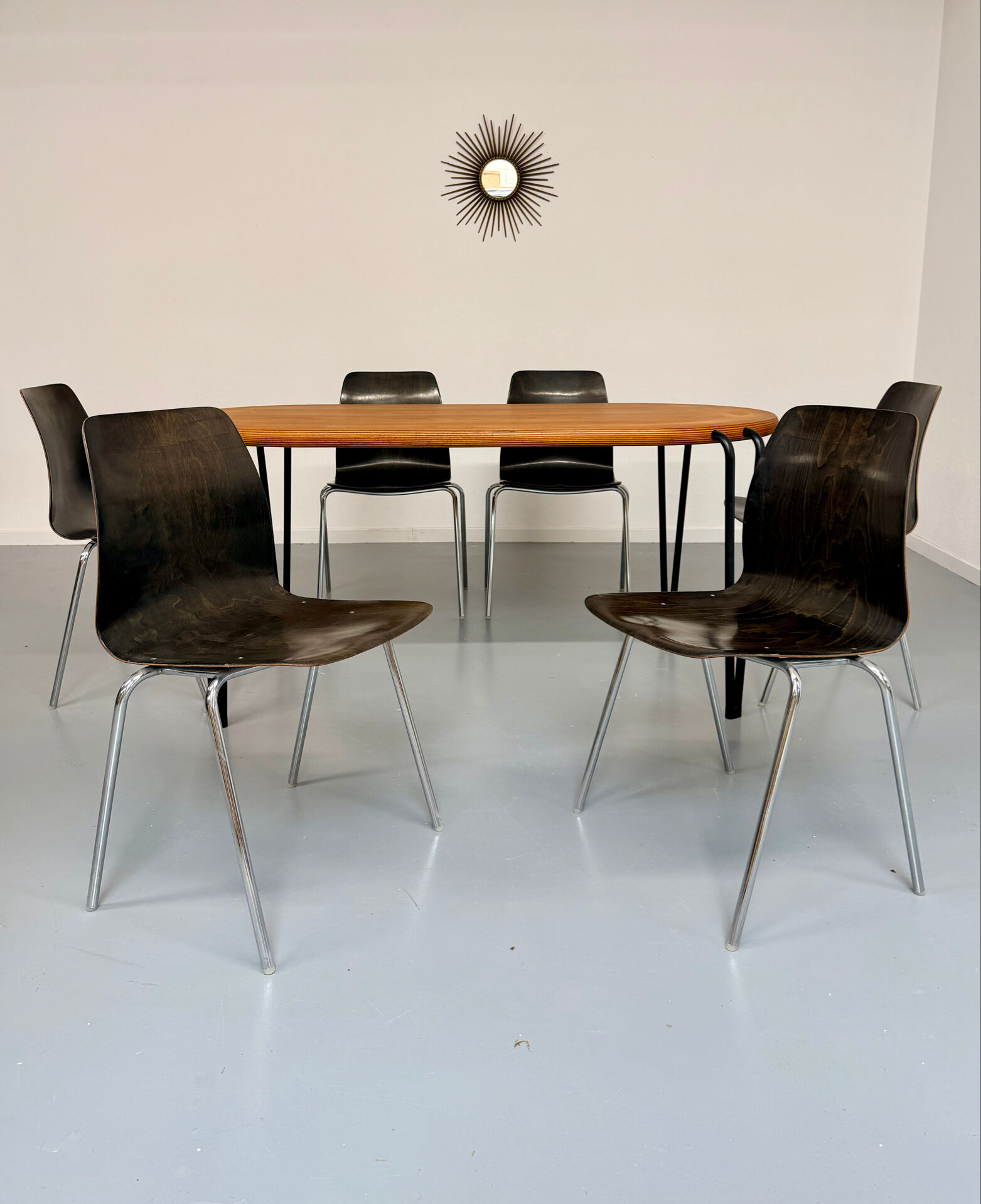 Set of 6 wooden and chrome chairs, Pagholz design from the 80s, vintage Pagwood.