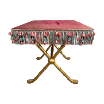 Napoleon III game table in velvet and trompe l'oeil in bamboo