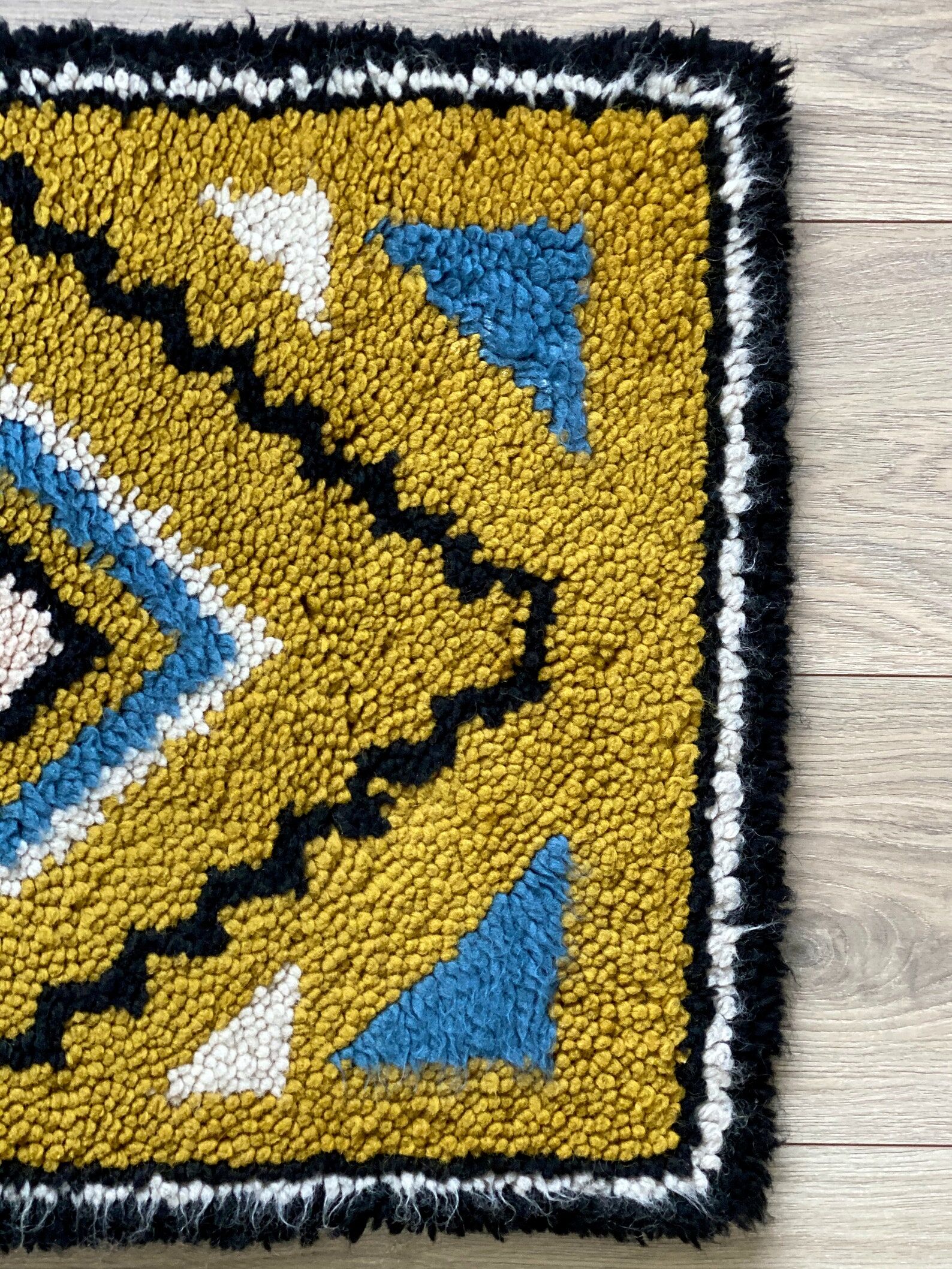 Vintage ocher yellow wool Smyrna carpet / rug