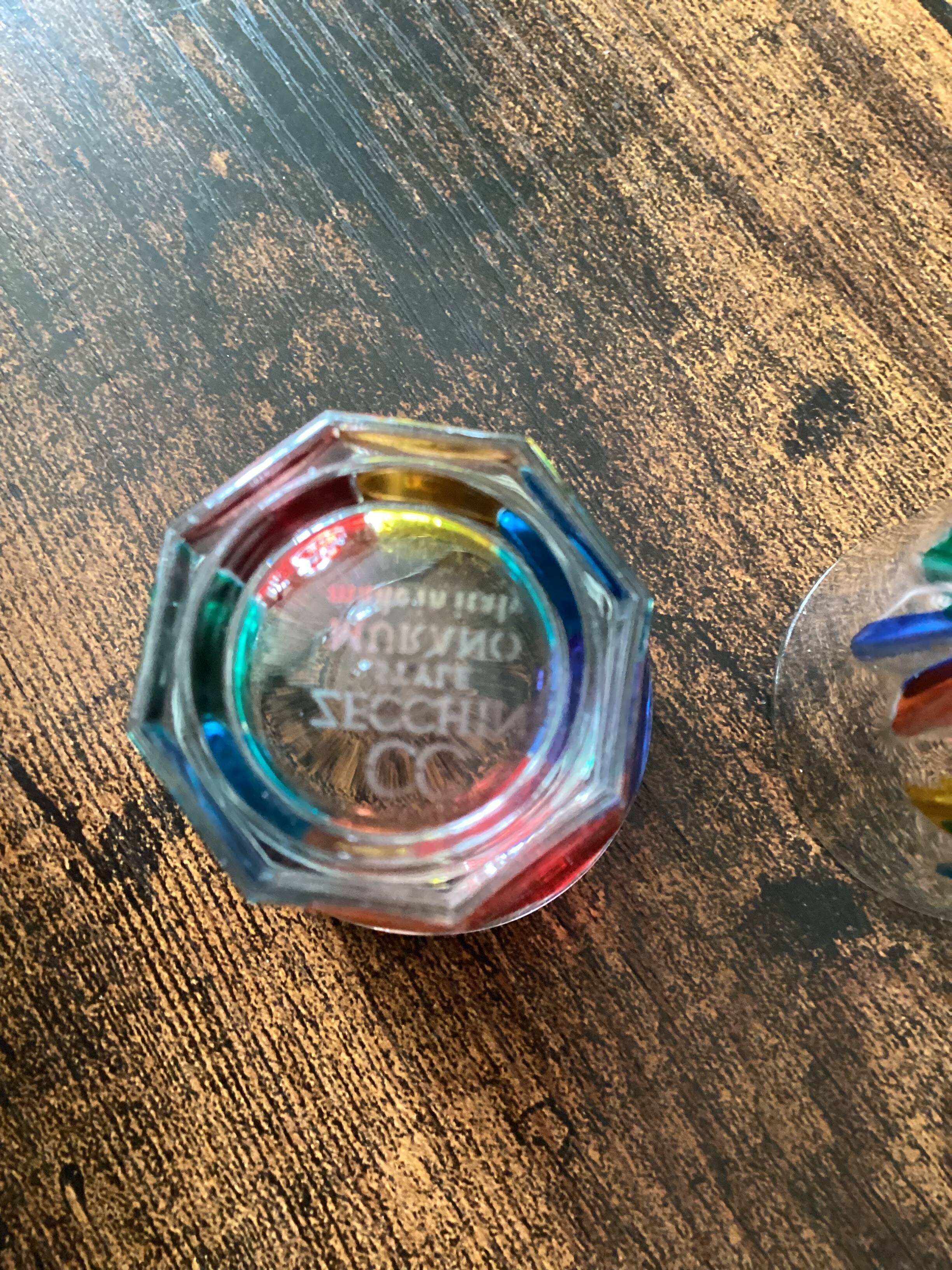 Two Shot Glasses,: One Murano, One CC Zechin using Murano Techniques.