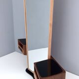 Wooden Entryway Mirror Organizer with Black Glass Tops, Italy