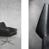 Black leather swivel armchair by Ire Möbel AB, 1960