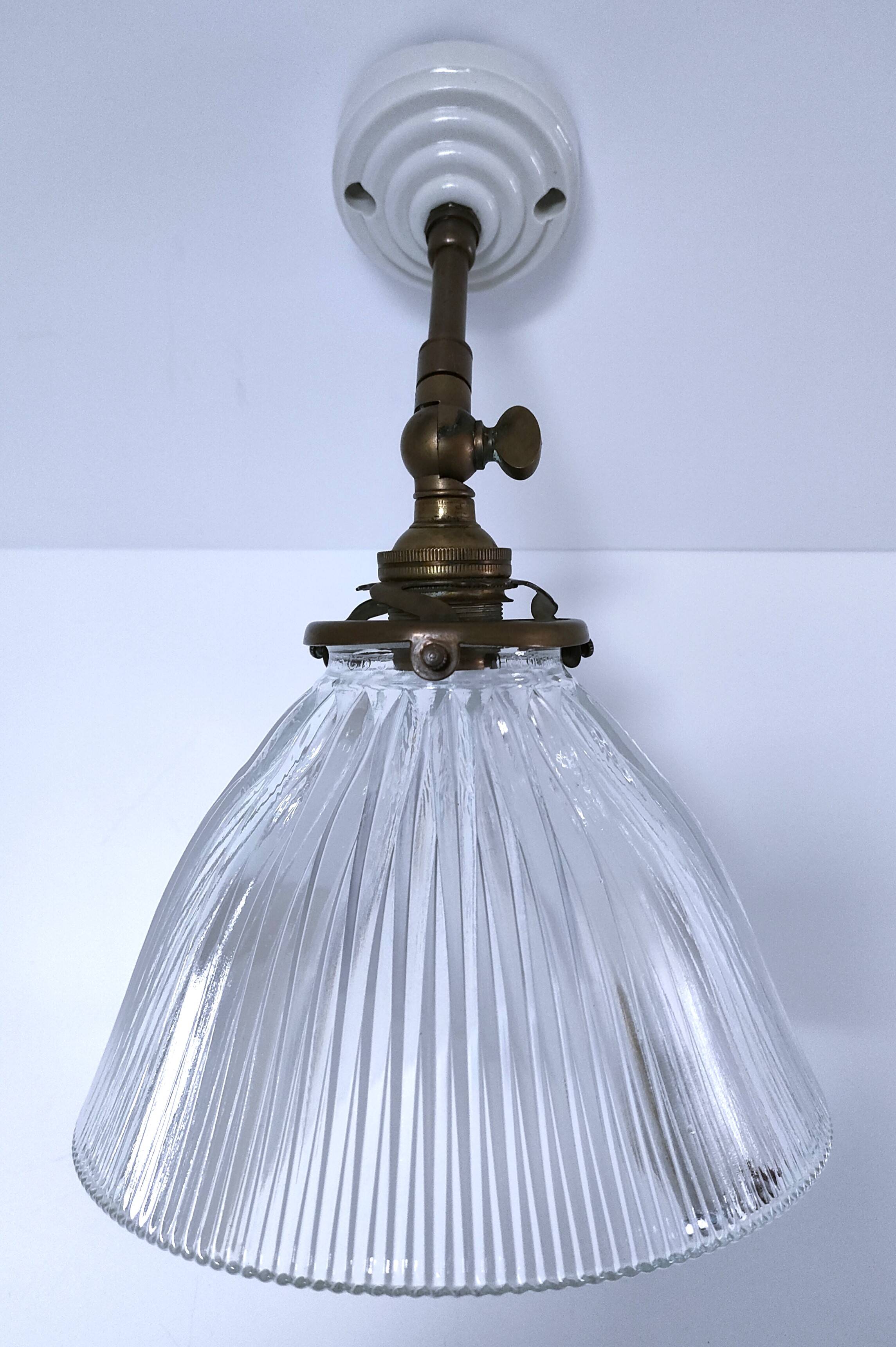 Articulated wall light glass Holophane brass porcelain