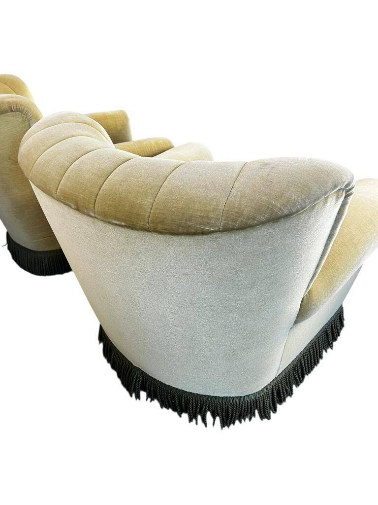 Set de 2 fauteuils vintage verts avec franges