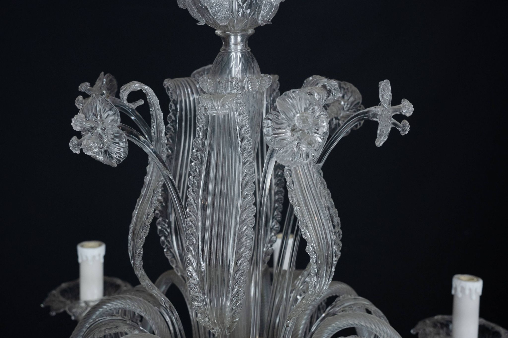 1940s Vintage Murano Clear Glass Chandelier, Classic Italian Art Glass