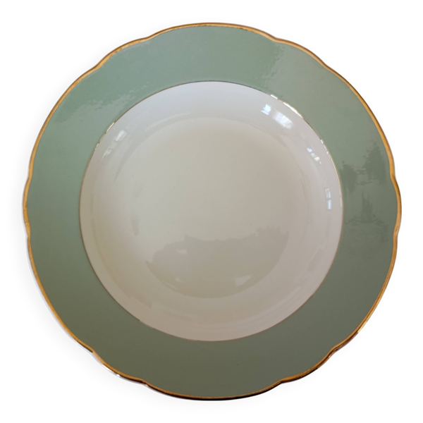 Plat creux Villeroy & Boch Mettlach céladon et or