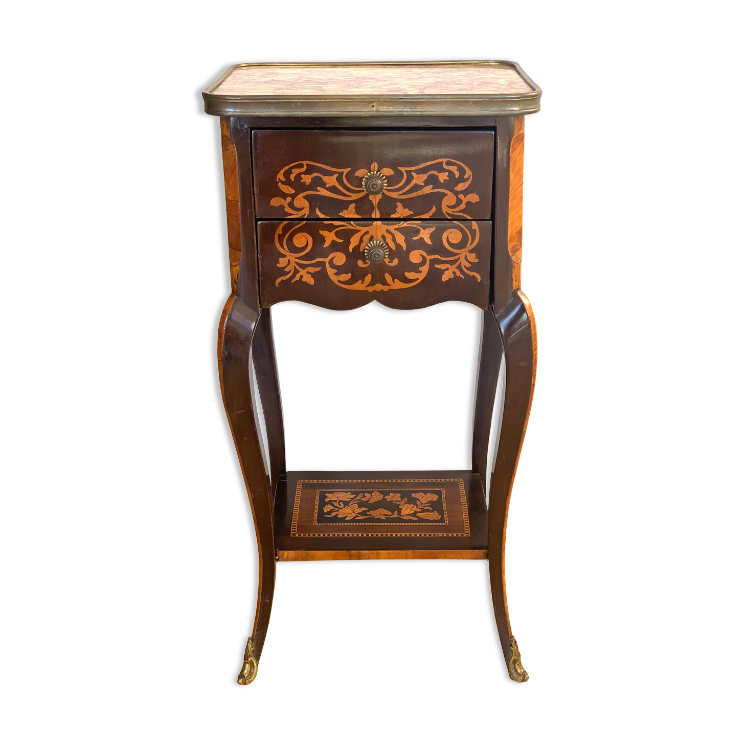 Bedside in marquetry and marble 18th century