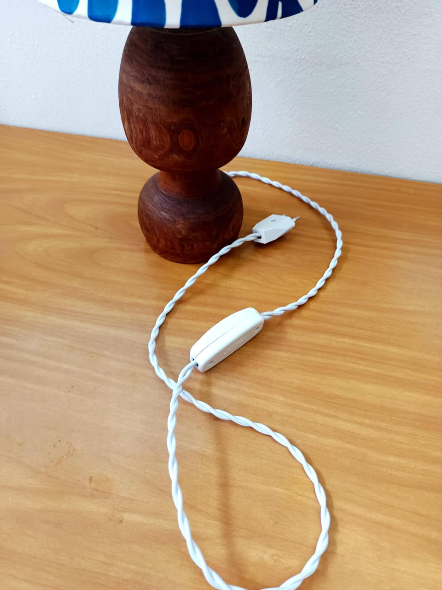 Brutalist wooden lamp and custom shade
