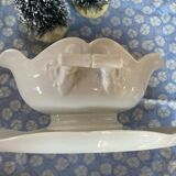 Antique porcelain gravy boat with bamboo motif