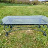 Italian glass and wrought iron coffee table