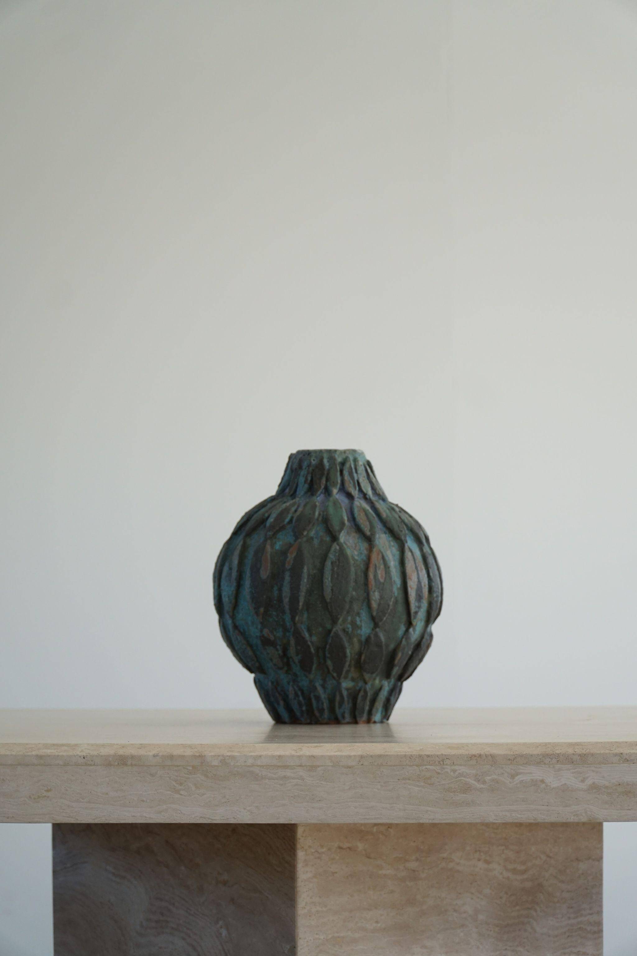 Vintage Scandinavian square dining table in white marble, 1980s.