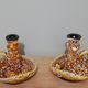 Pair of honey-colored Fat Lava ceramic candle holders