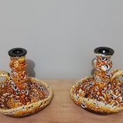 Pair of honey-colored Fat Lava ceramic candle holders