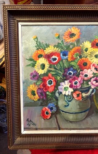 Bouquet of flowers signs S. Broggi 82 canvas on isorel