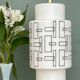 Vintage suspension globe in white opaline with black drawings.