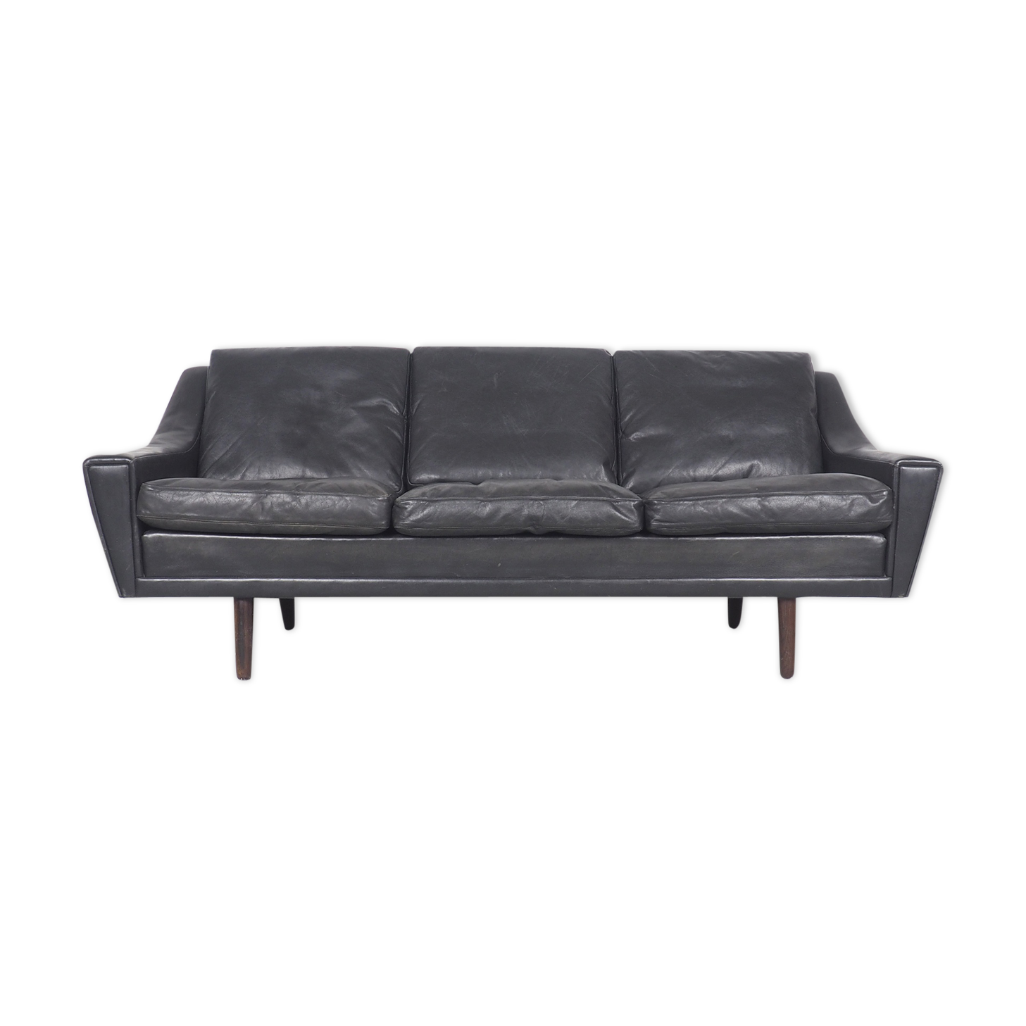 3 seater sofa in black leather, 1960