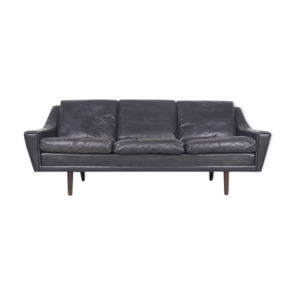 3 seater sofa in black leather, 1960