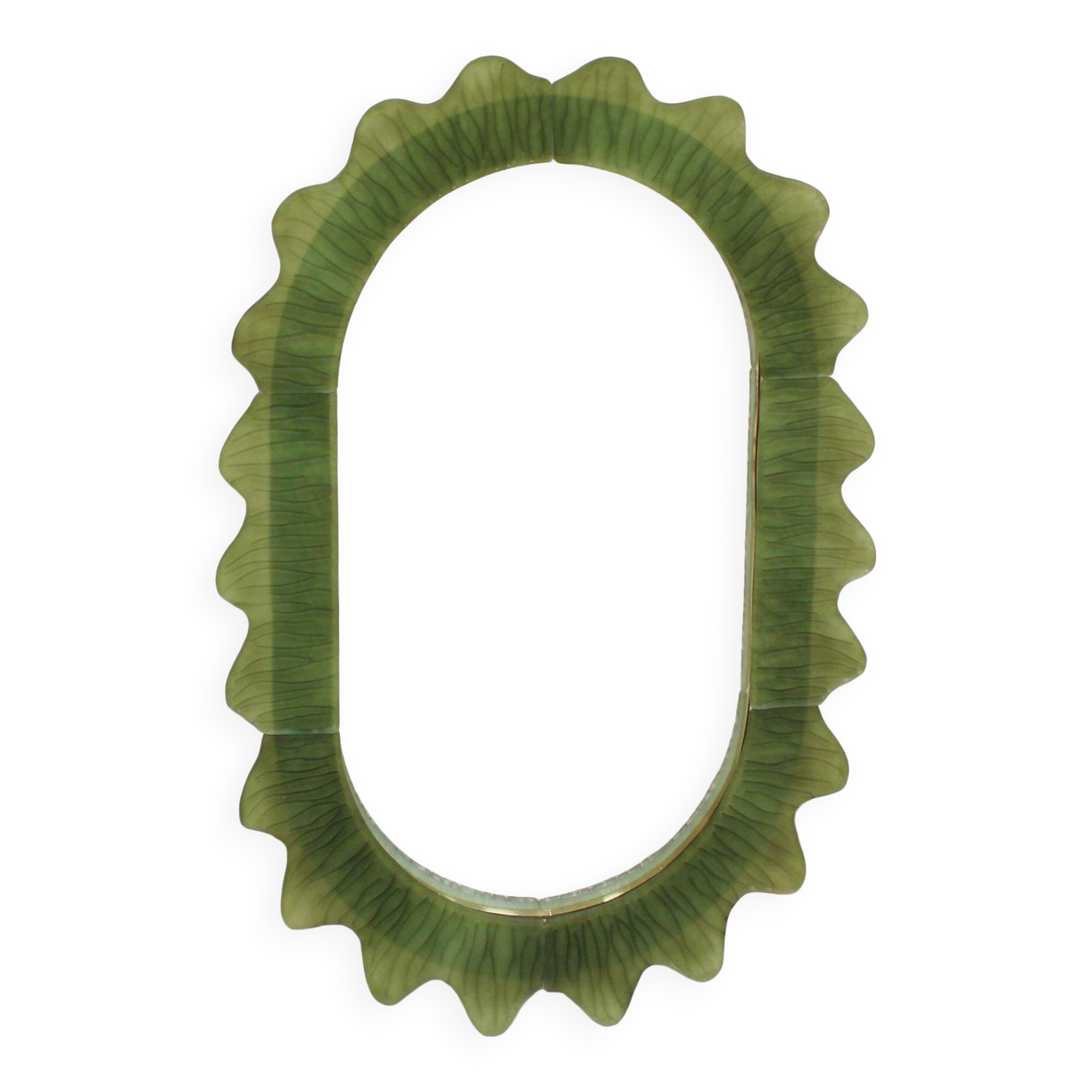 Organic-Shaped Green Italian Mirror Made of Murano Glass and Brass