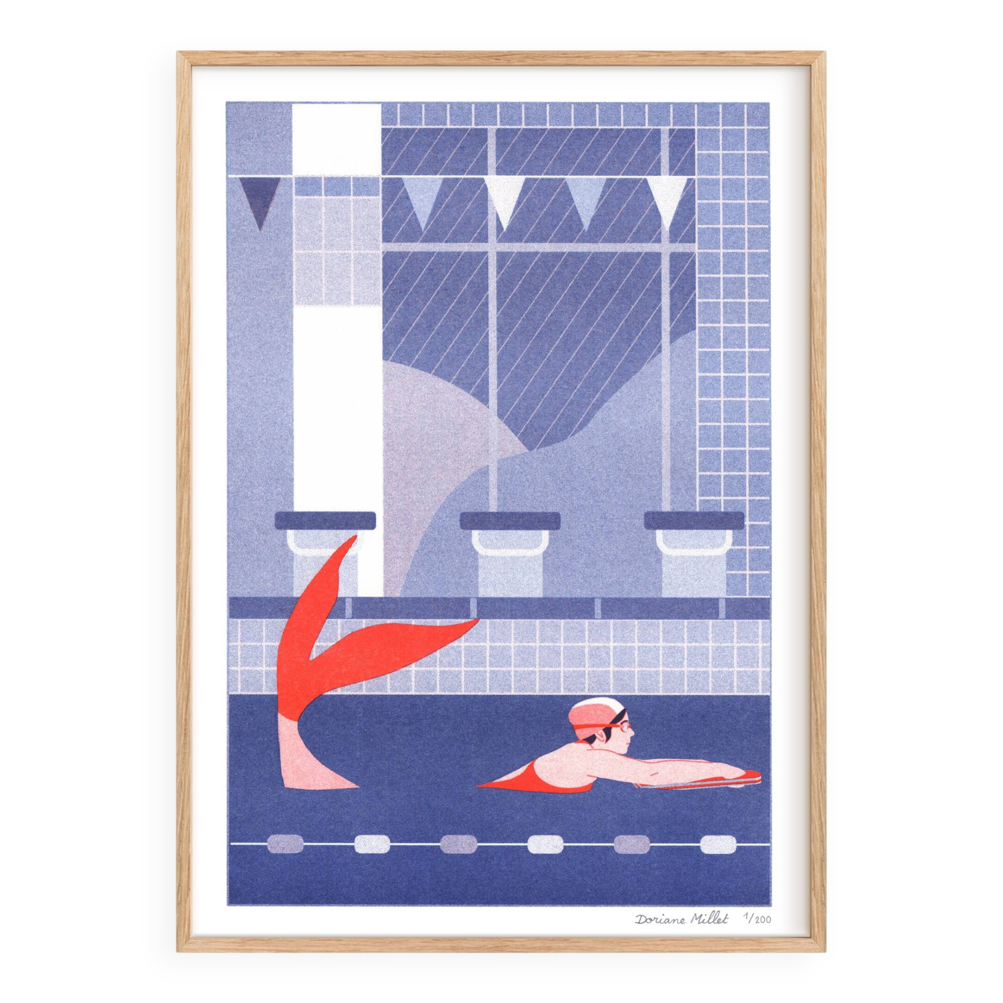 The Swimmer, A4 Risograph, Signed Art Print