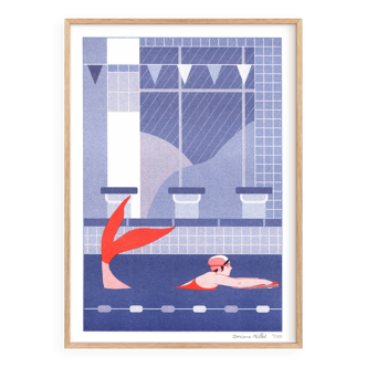 The Swimmer, A4 Risograph, Signed Art Print