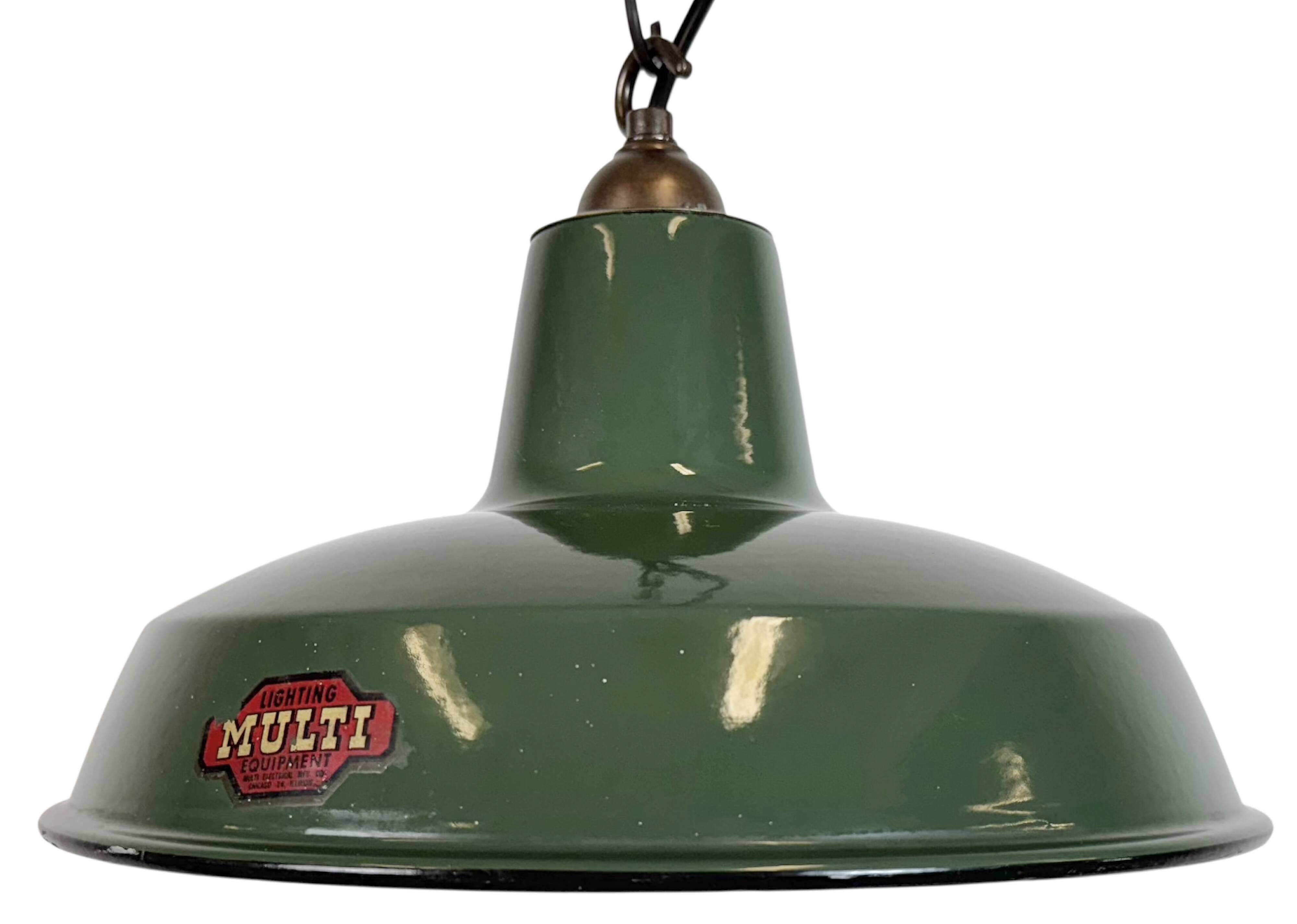 Industrial Green Enamel Factory Pendant Lamp from Multi Electrical Co,1960s