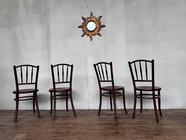 Série 4 chaises en bois bistrot 1950  fischel