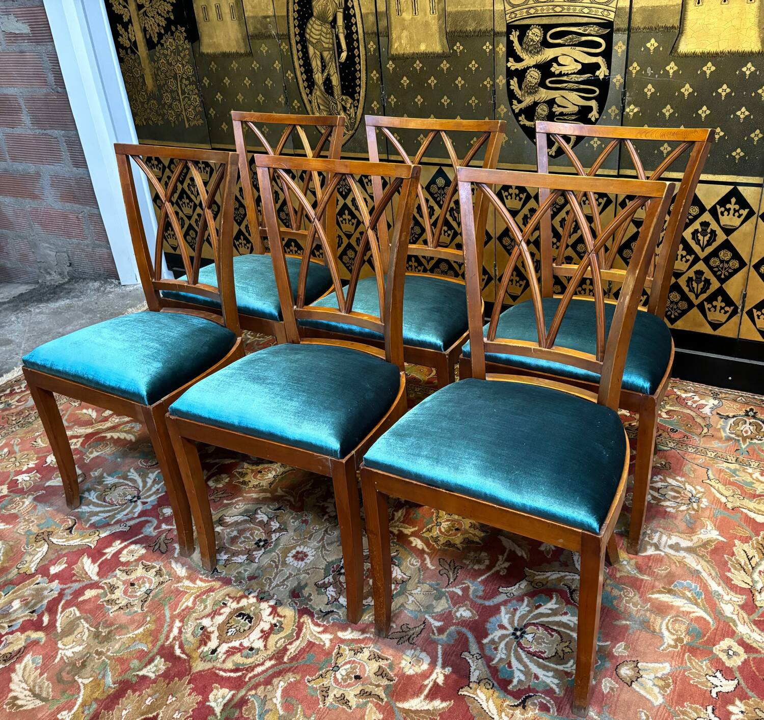 6 cherry wood chairs with openwork backs