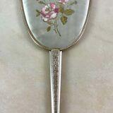 Toiletry set - metal and silk brush and hand mirror England from the 50s