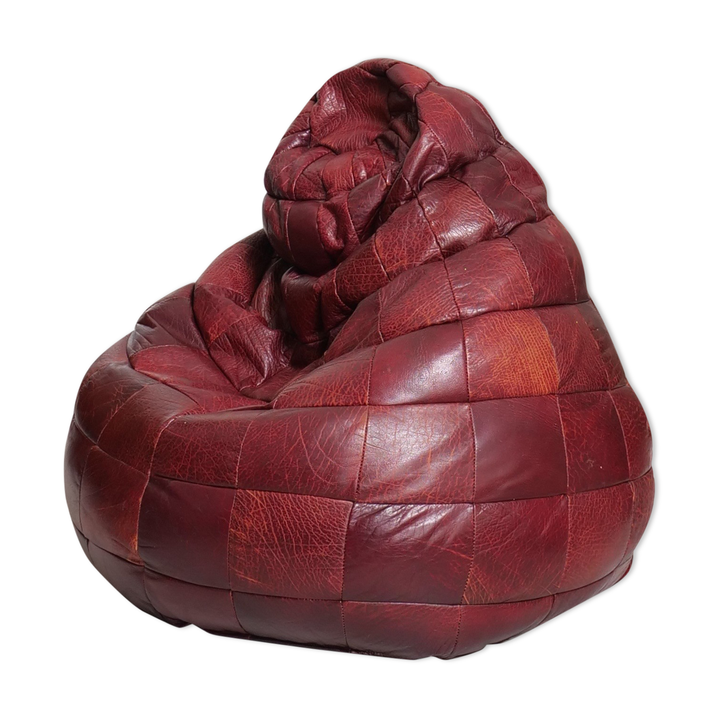 Pouf patchwork of red leather vintage burgundy 1970
