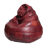 Pouf patchwork of red leather vintage burgundy 1970