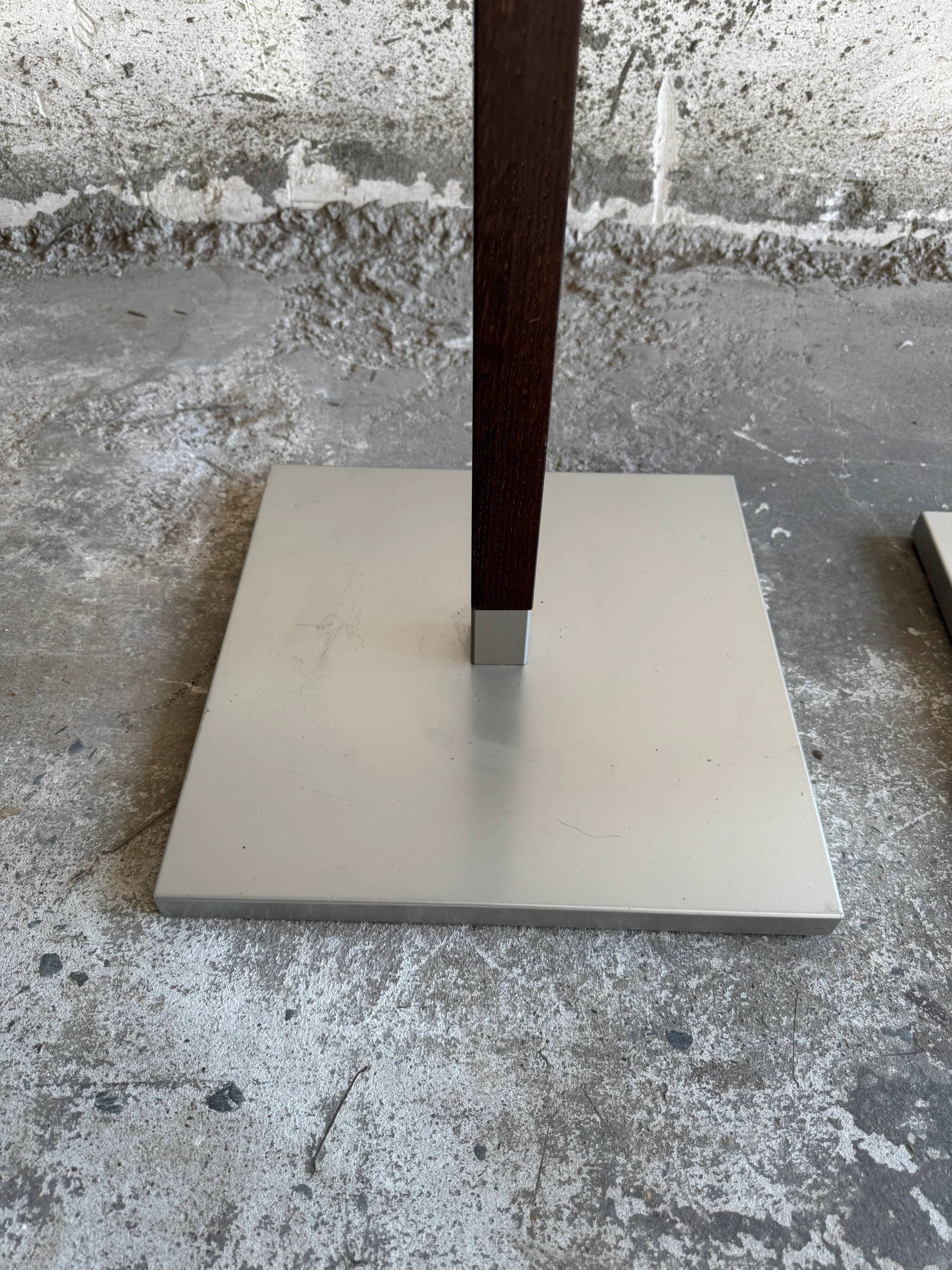 Set of 2 Calligaris holders — silver gray with dark brown wood, metal, and wood design