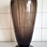 Large baluster vase in smoked glass, signed Delatte